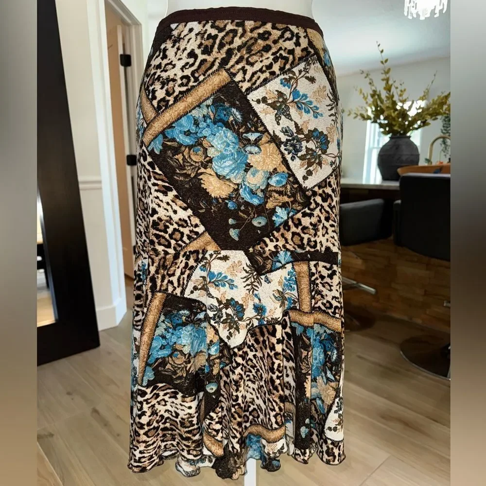 Karen Kane High-Low Midi Mixed Print Skirt. Size Small-P